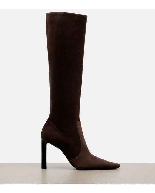 Saint Laurent Black Francoise Suede Knee-High Boots