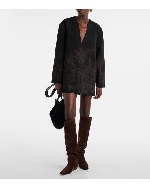 Alanui Black Jungle Toile De Jouy Denim Top