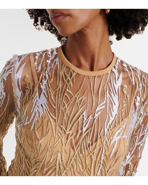 Elie Saab Natural Arboreal Midi Gown