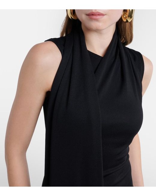 AMI Black Tie-Neck Jersey Midi Dress