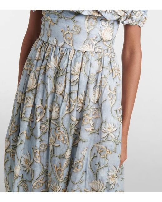 Robe Longue Espliego En Lin A Fleurs Agua Bendita en coloris White