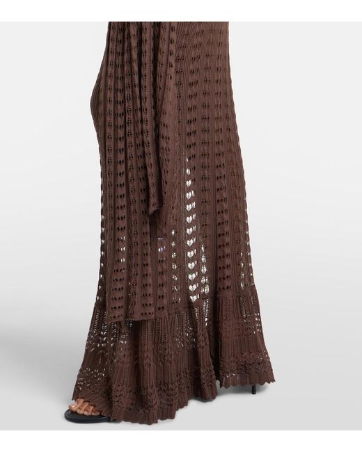 AYA MUSE Brown Ruffled Pointelle Maxi Dress