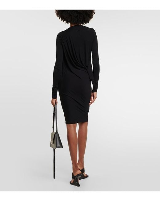 Rick Owens Black Lilies Draped Jersey Midi Dress