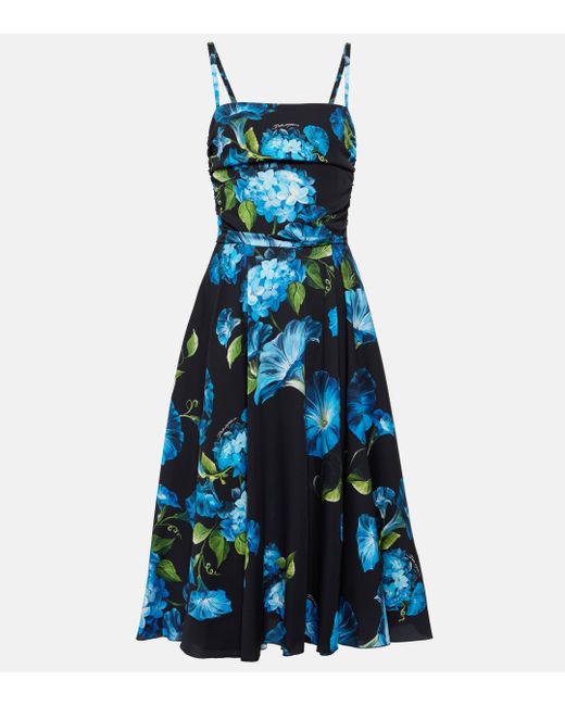 Dolce & Gabbana Blue Floral Silk-blend Midi Dress