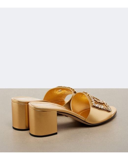 Dolce & Gabbana Natural Dg Embellished Metallic Leather Mules