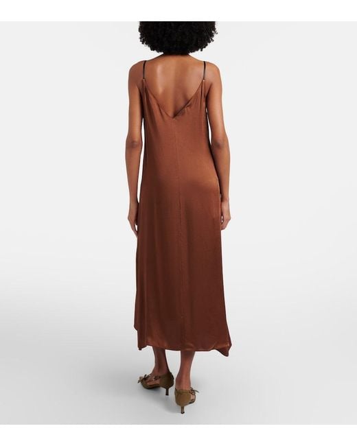 Prada Brown Gathered Crepe Satin Slip Dress