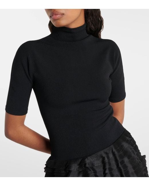 Alaïa Black Ruffled High-neck Jersey Minidress