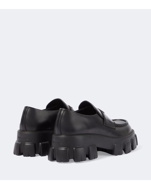 Prada Black Logo Leather Platform Loafers for men