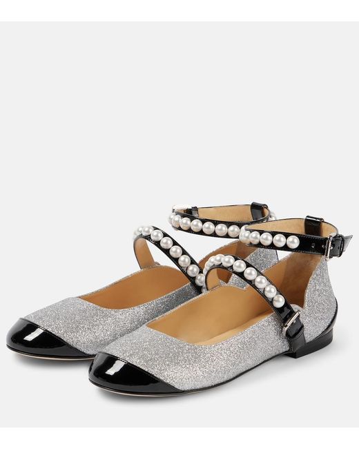 Mach & Mach Metallic Embellished Glitter Mary Jane Flats