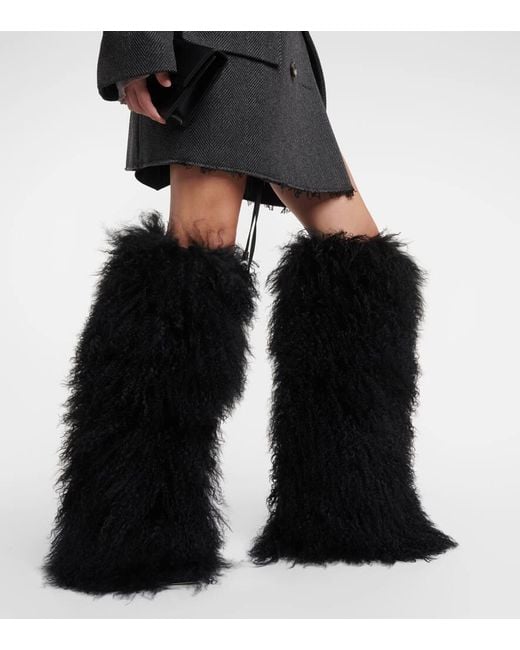 Paris Texas Black Shearling Fur Boots