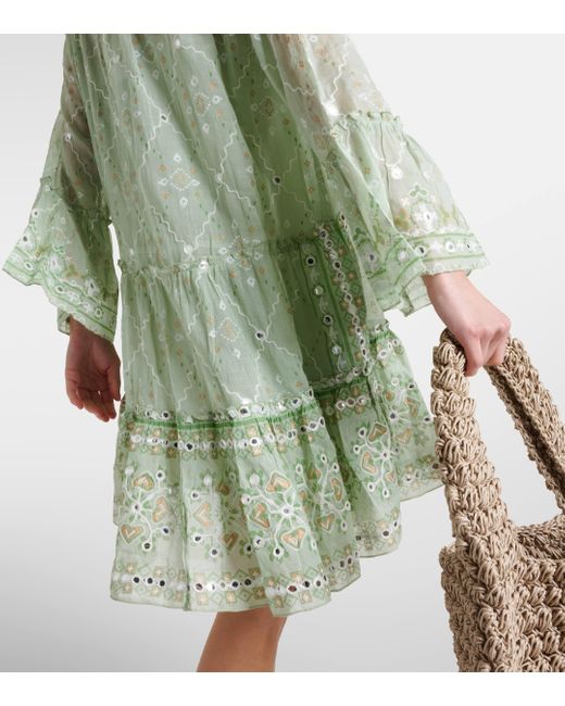 Juliet Dunn Green Embroidered Cotton Minidress