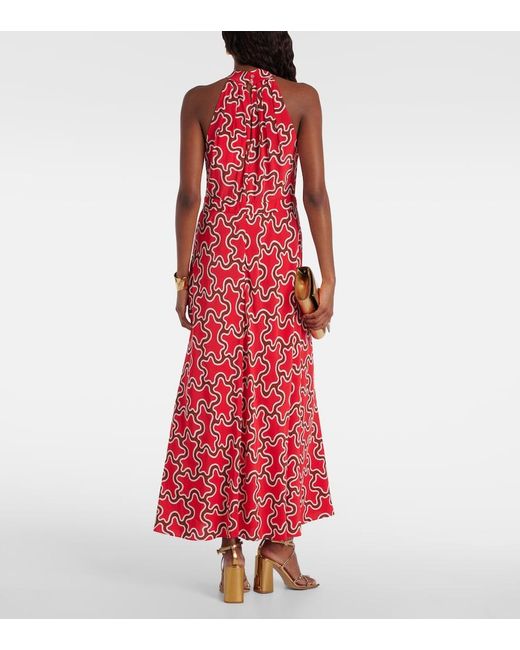 Diane von Furstenberg Red Nyck Printed Halterneck Midi Dress
