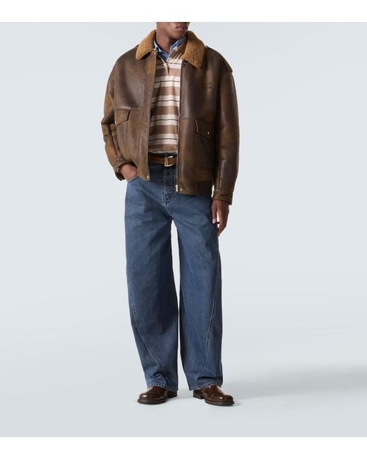 Miu Miu Brown Shearling-Lined Leather Blouson Jacket for men