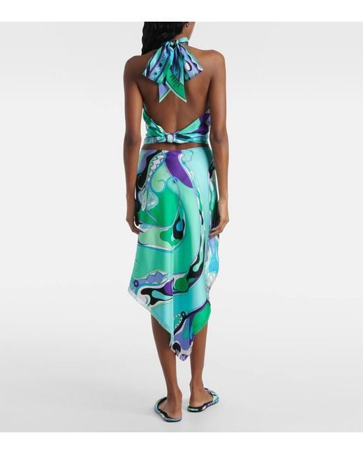 Emilio Pucci Orchidee Asymmetric Silk Miniskirt in Blue | Lyst