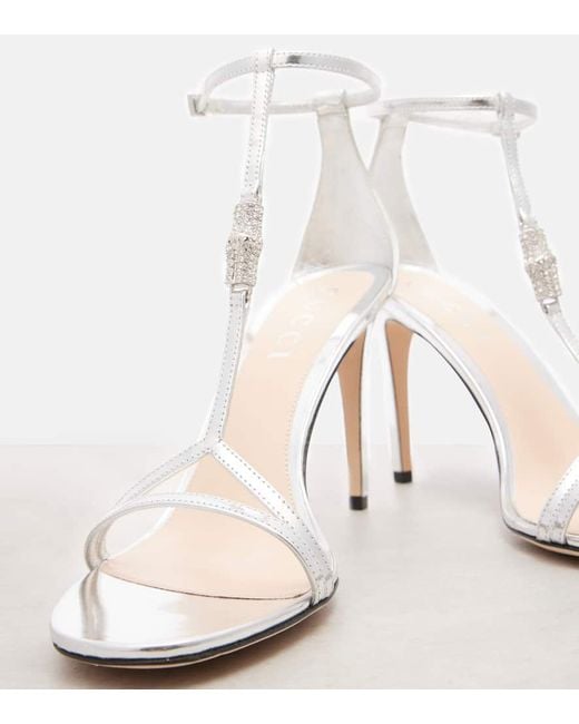 Sandalias De Piel Adornadas Gucci de color White