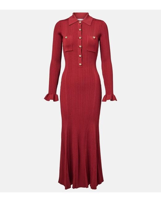 Self-Portrait Red Ribbed-Knit Midi Dress