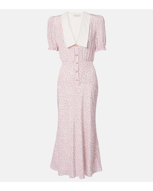 Alessandra Rich Pink Midikleid Flower Aus Seide