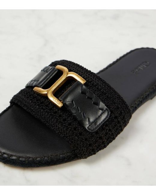 Chloé Black Marcie Leather-Trimmed Espadrille Slides