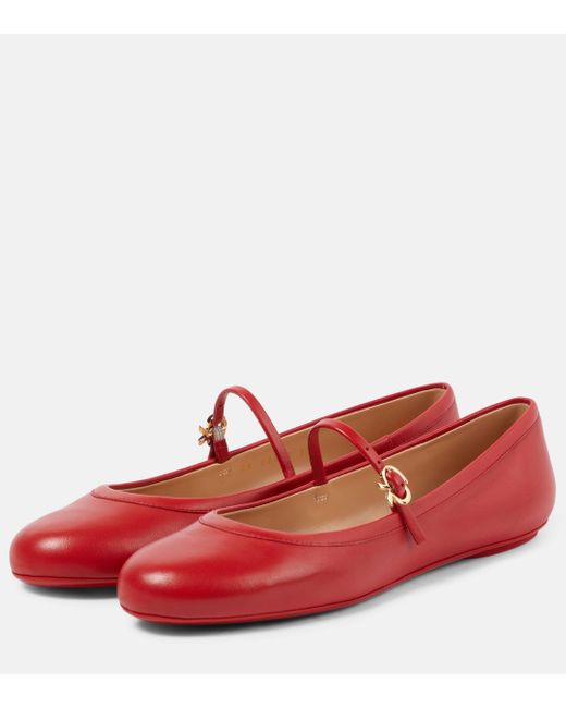 Gianvito Rossi Red Carla Leather Mary Jane Flats
