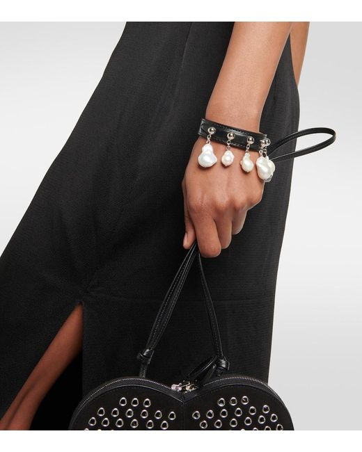 Alaïa Black Mother-Of-Pearl Leather Bracelet