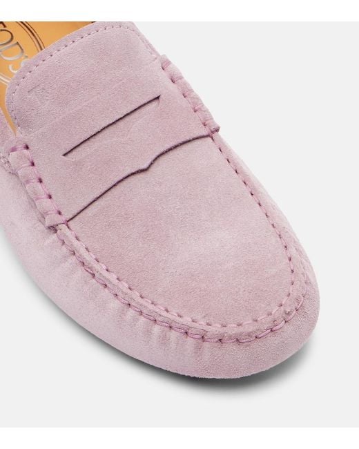 Tod's Pink Gommino Suede Driving Shoes
