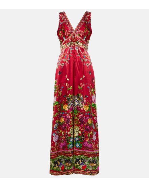 Camilla Red Printed Silk Jumpsuit