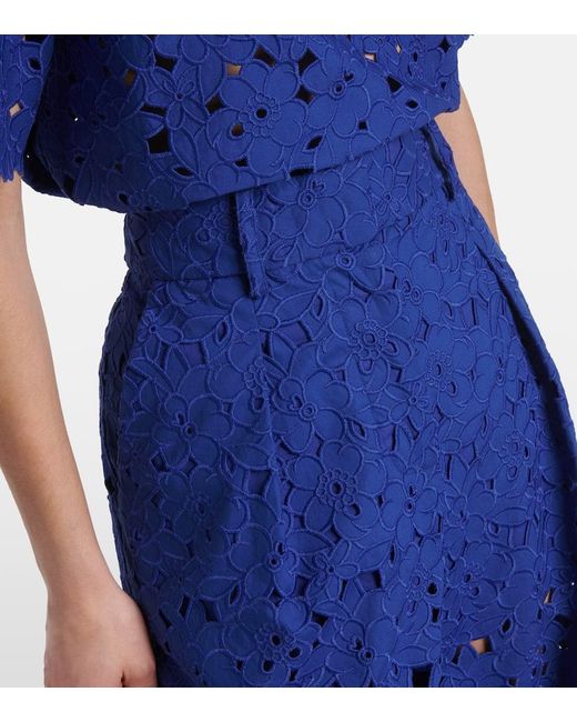 Rebecca Vallance Blue Zaffre Broderie Anglaise Cotton Flared Pants