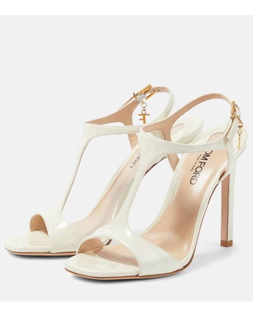 Tom Ford White Angelina Croc-effect Leather Sandals
