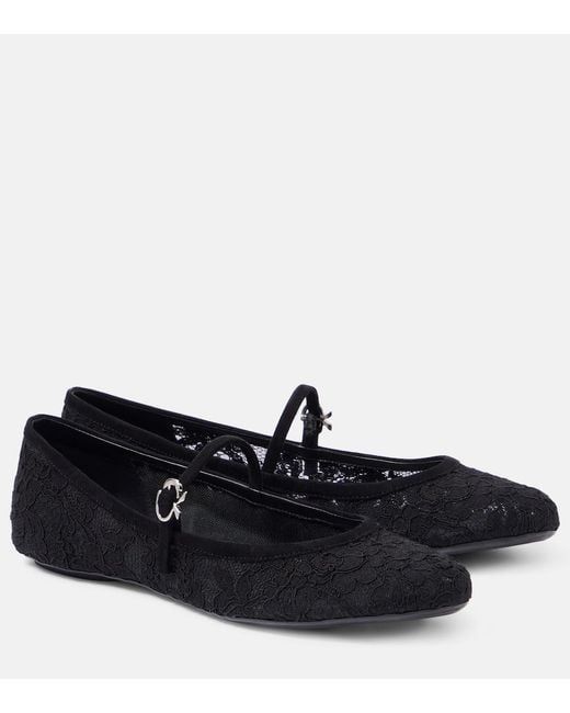 Gianvito Rossi Black Mj Leather-Trimmed Lace Ballet Flats