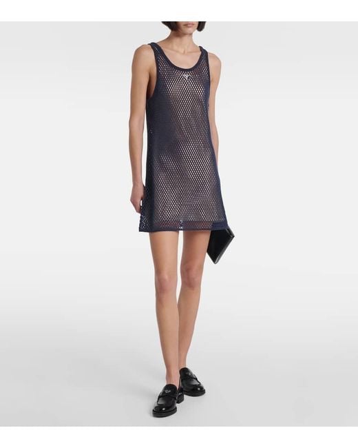 Vestido Corto En Malla De Algodon Prada de color Blue