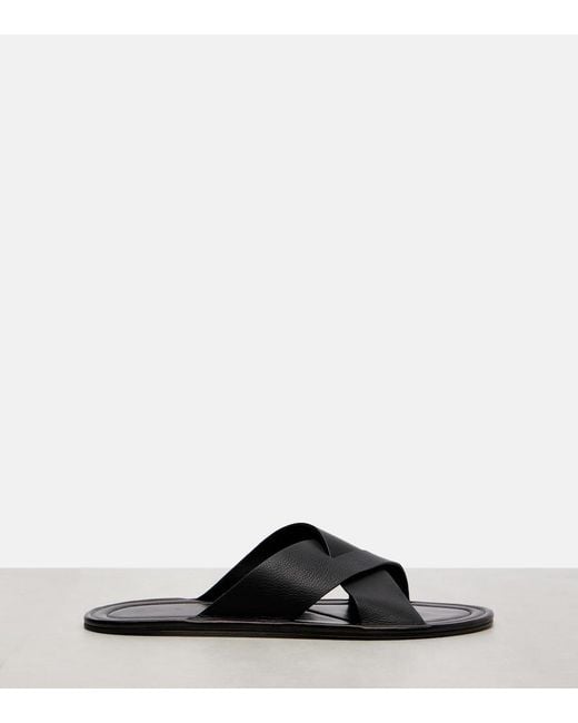 The Row Black Malick Cross Leather Sandals