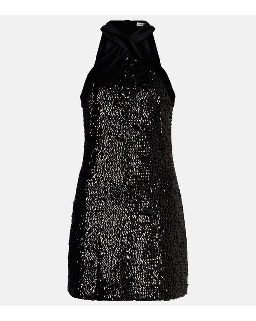 Jonathan Simkhai Black Isla Sequined Halterneck Minidress