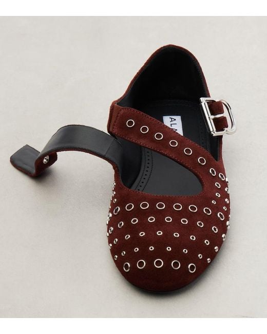 Alaïa Red Embellished Suede Ballet Flats