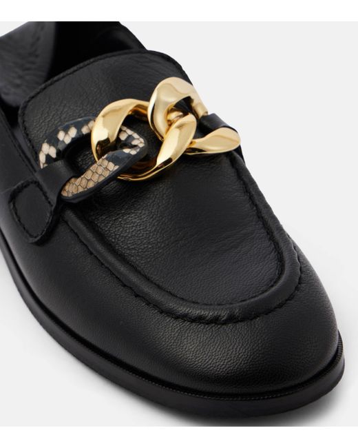 See By Chloé Black Chain Line Leather Loafers