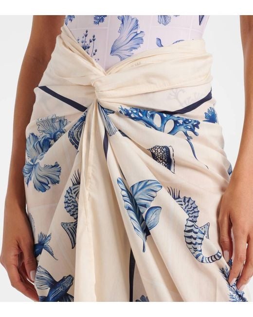 Agua Bendita Blue Lavanda Cotton And Silk Beach Cover-Up