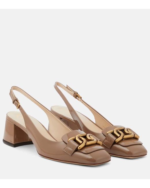 Tod's Natural Kate Patent Leather Slingback Pumps