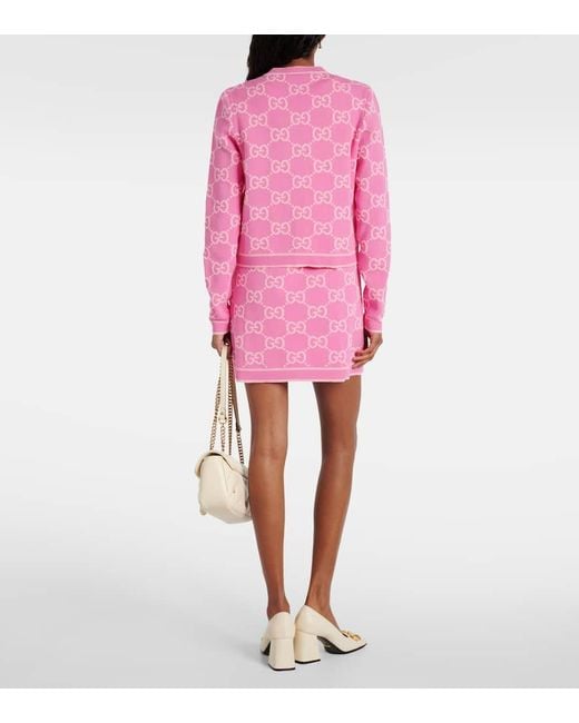 Cardigan de algodon con GG en jacquard Gucci de color Pink