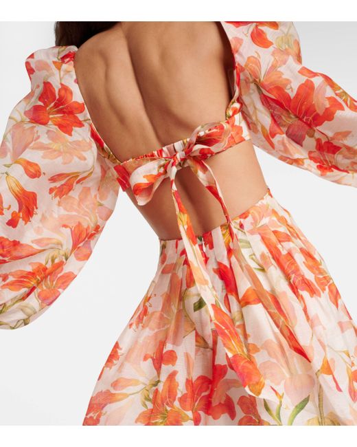 Zimmermann Orange Tranquillity Floral Linen And Silk Minidress