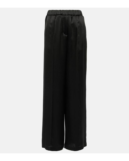 Loewe Black Mid-rise Silk Satin Wide-leg Pants