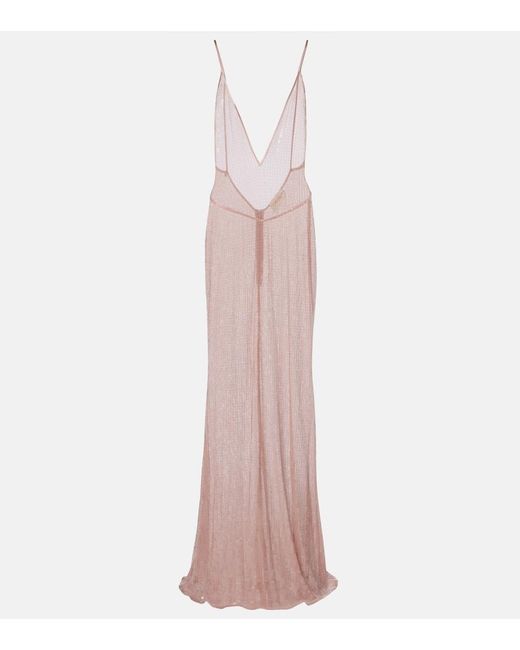 The New Arrivals Ilkyaz Ozel Pink Claudie Sequined Sheer Gown