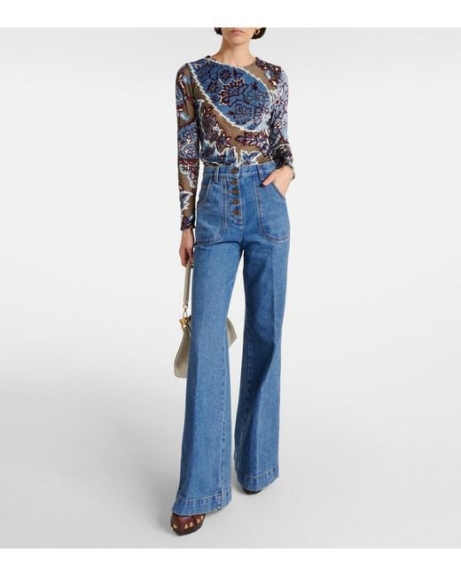 Etro Blue High-Rise Flared Jeans