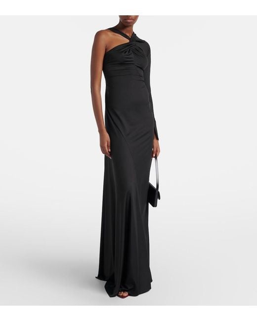 Victoria Beckham Black Ruched One-Shoulder Maxi Dress