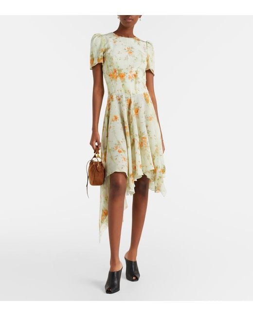 McQueen Metallic Floral Asymmetric Midi Dress