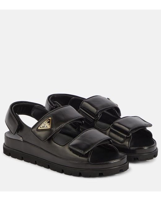 Prada Black Logo Leather Sandal