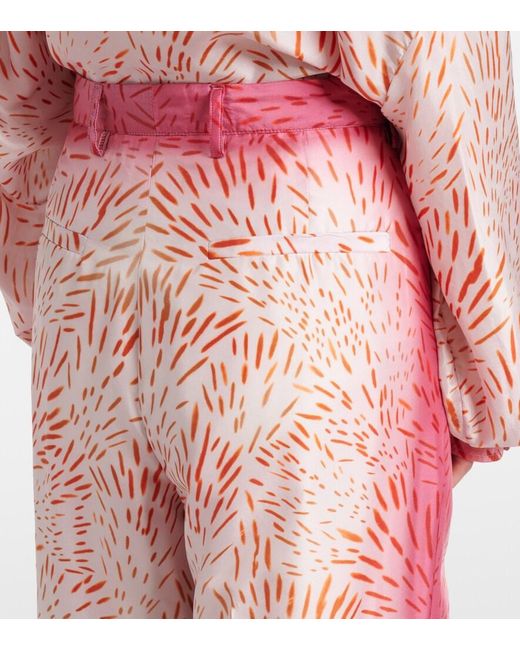 Dries Van Noten Pink Printed Silk Wide-Leg Pants