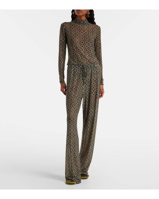 Dries Van Noten Gray Bedruckte Hose Aus Jersey Mit Kristallen
