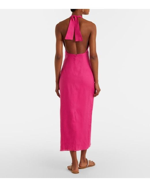 Cala De La Cruz Pink Orly Cutout Linen Midi Dress