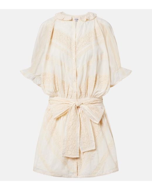 Juliet Dunn Natural Embroidered Cotton Shirt Dress