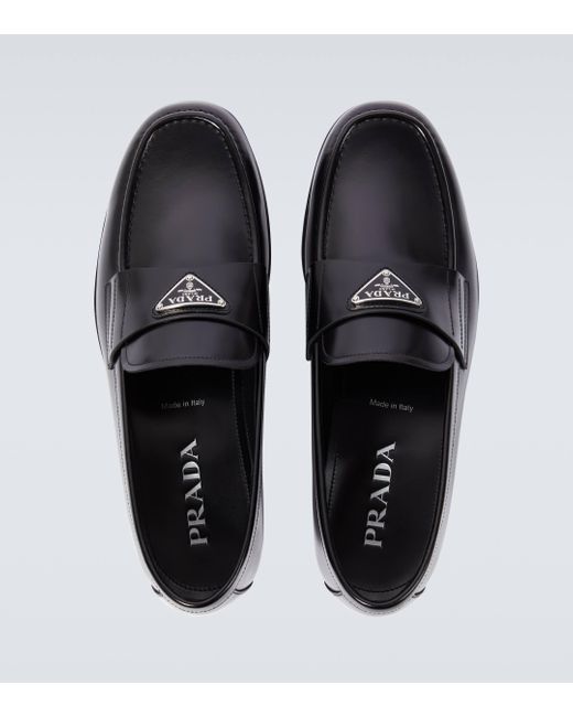 Prada Black Brushed Leather Loafers for men