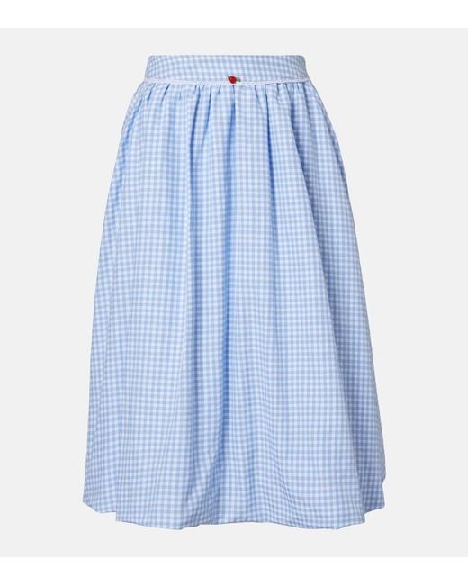 Bananhot Blue Alba Gingham Cotton Poplin Midi Skirt